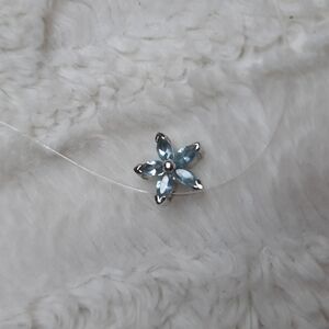 Sterling Silver flower necklace Aquamarine  march